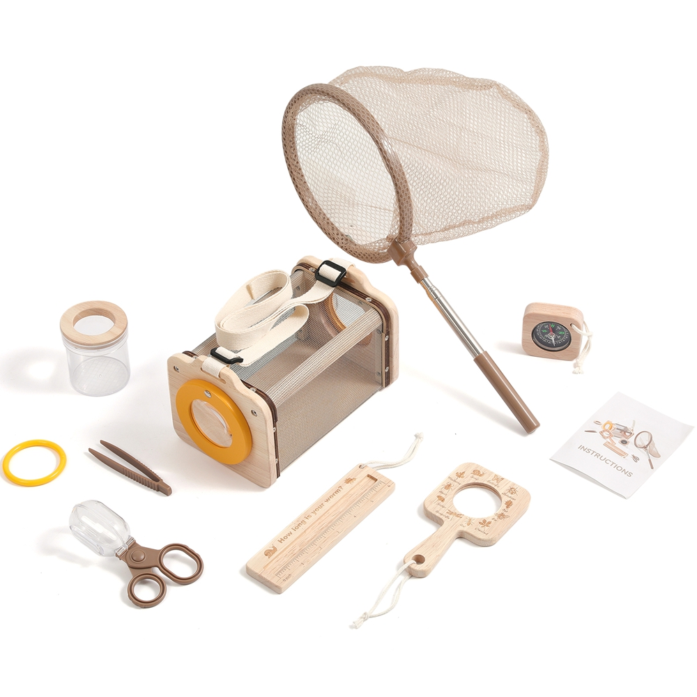 Kids Outdoor Adventure Kit - モンテッソーリ教育玩具 子供用屋外冒険セット 探検キット 昆虫 葉っぱ 木製