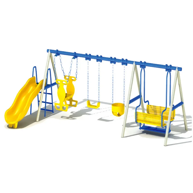 Kids Outdoor Swing Set - 子供用遊具ブランコセット、シーソー付き金属製ブランコ椅子と滑り台