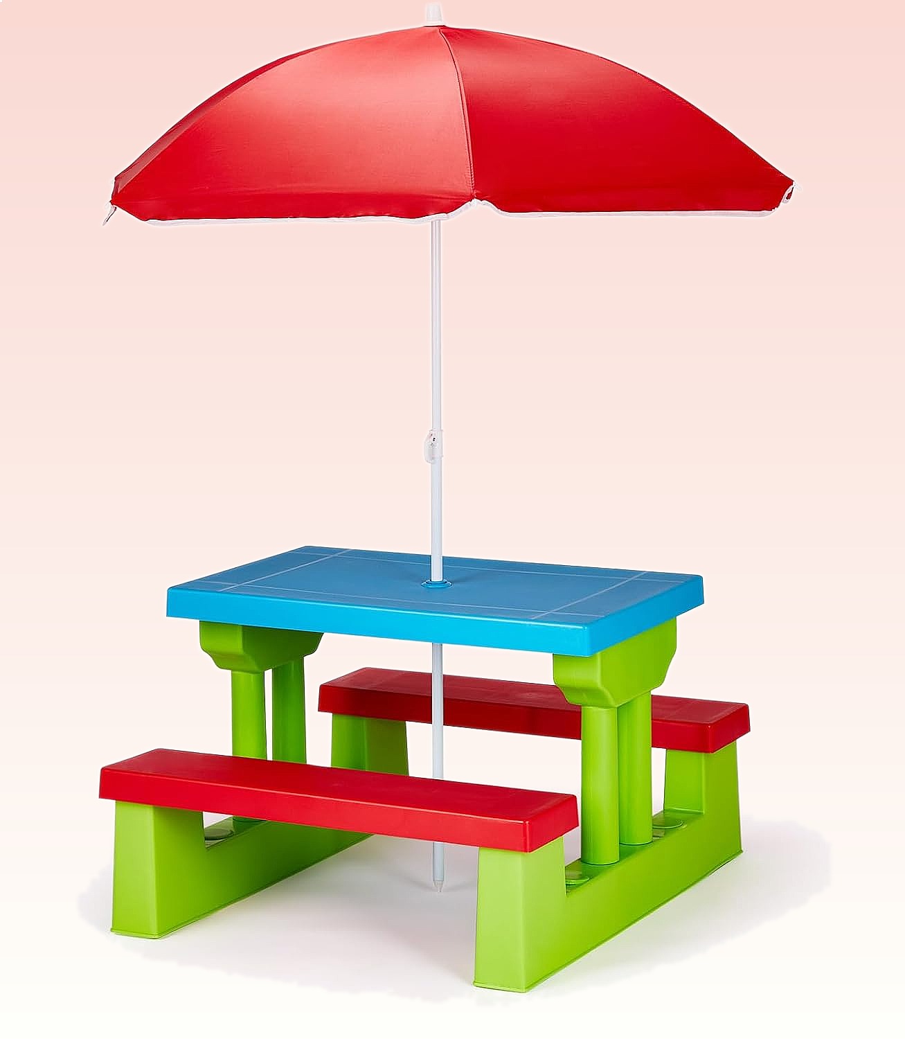 Kids Outdoor Bench With Umbrella - JOYMOR キッズピクニックテーブル（傘付き）、プラスチック製幼児用テーブル＆ベンチセット、屋外ガーデンパティオ用、対象年齢3歳以上
