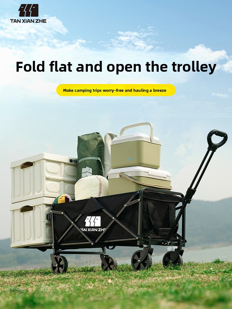 Kids Outdoor Wagon - 折りたたみ式キャンプワゴンカート、後部開口部付きスチール製屋外ユーティリティトロリー、多目的子供用ピクニックや市場の屋台用カート