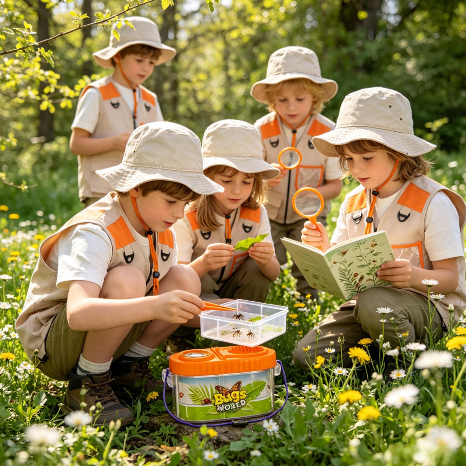 Kids Outdoor Adventure Kit - 子供用アドベンチャーキット 虫眼鏡付き帽子 軽量科学キット 子供用自然観察 虫捕り キャンプキット