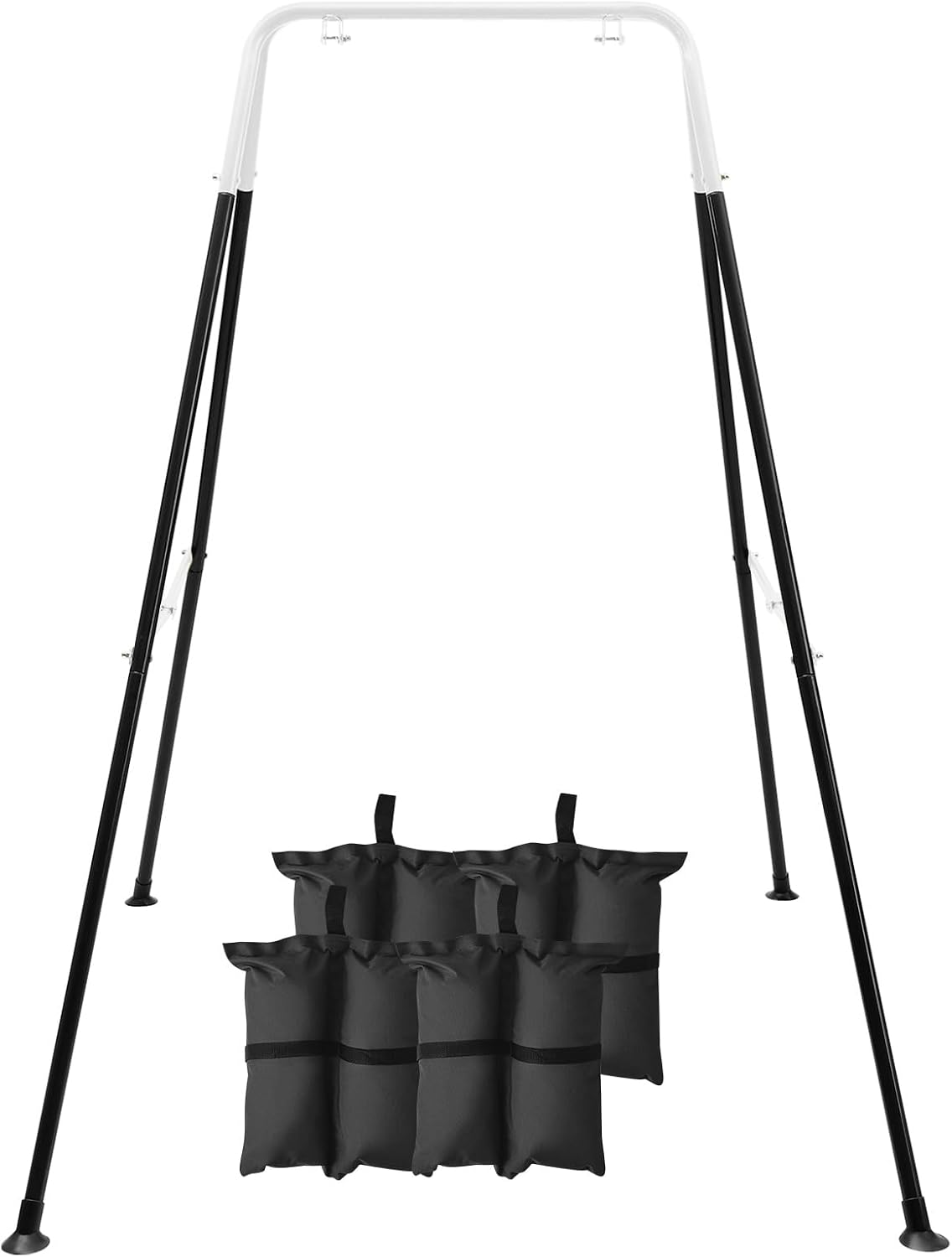 Kids Outdoor Foldable Chair - 子供用折りたたみ式スイングスタンド、4つのサンドバッグ付き、頑丈な金属製Aフレーム、屋内/屋外用、裏庭に最適、ほとんどの幼児/ベビー用ジャンパー/ハンモックチェアに適合 - ブラック