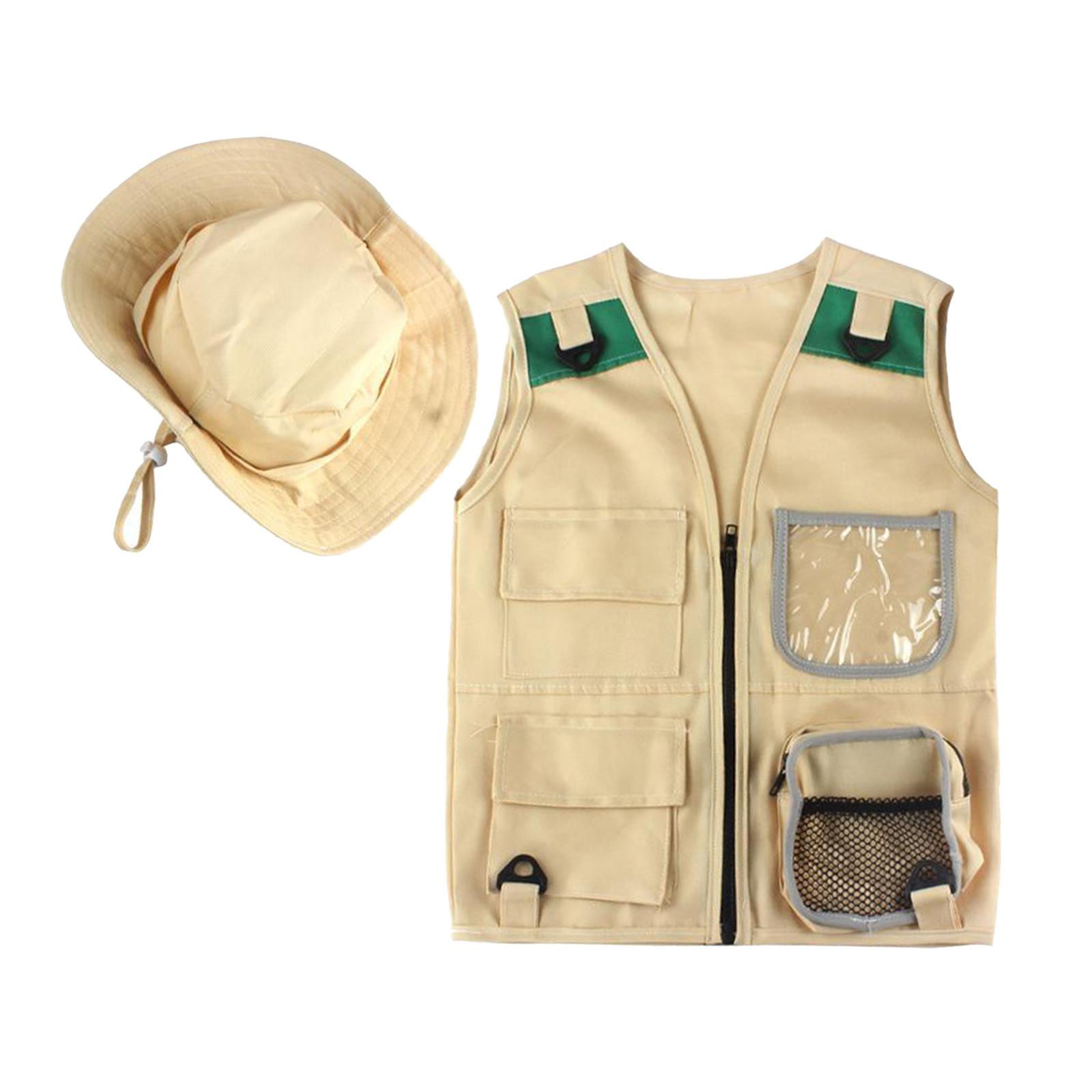 Kids Outdoor Adventure Kit - 安全なキッズ屋外エクスプローラーキット、カーゴベストと帽子セット、裏庭の自然、男の子と女の子のための洗えるコスチューム