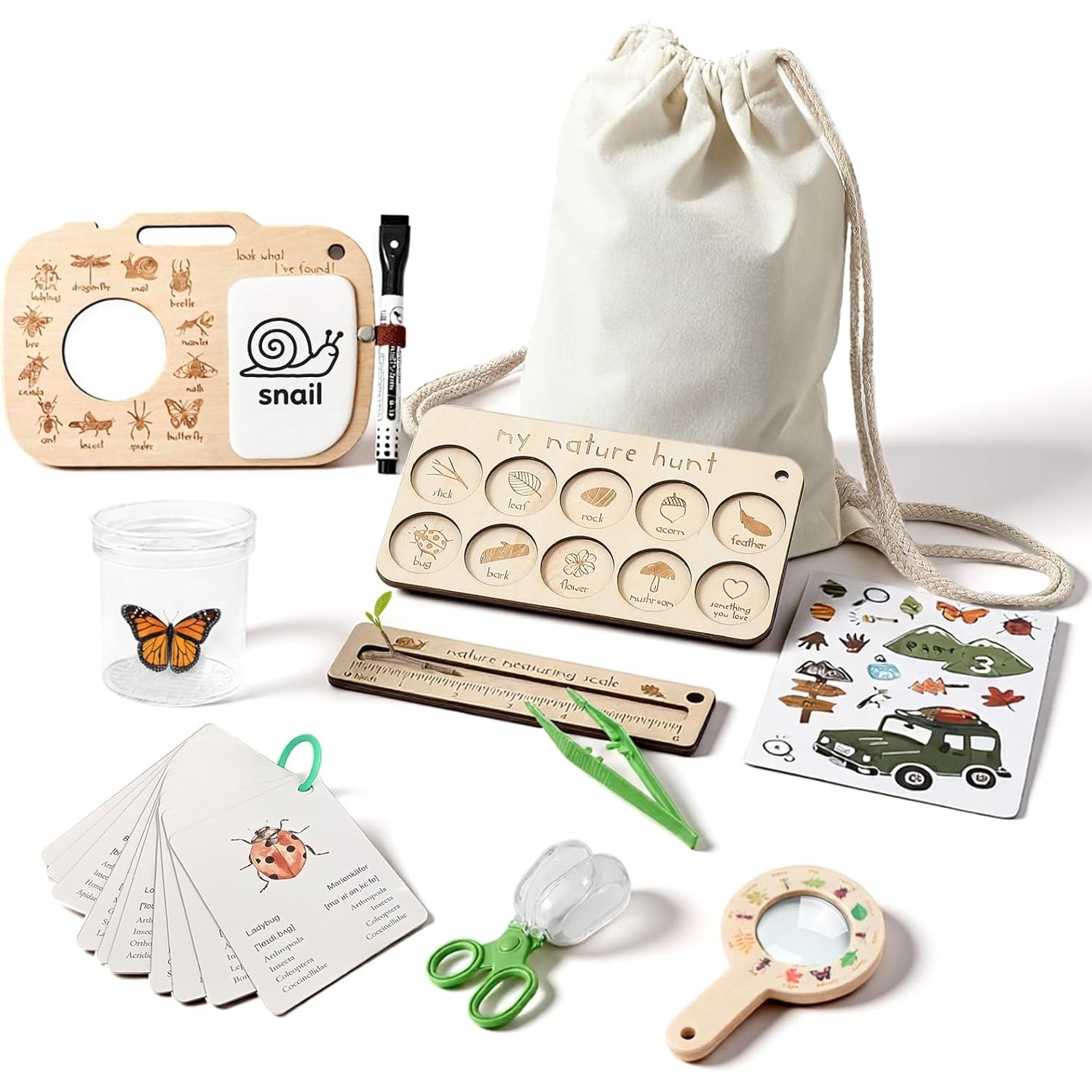 Kids Outdoor Adventure Kit - 子供用虫捕りキット、虫箱、学習カード、観察ボード付き、屋外遊び、虫探しアドベンチャー、女の子と男の子へのプレゼント