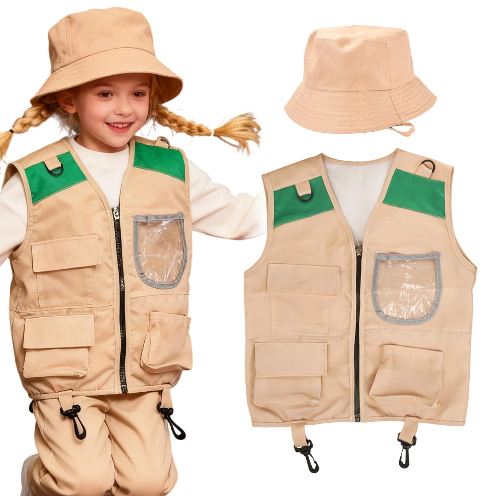 Kids Outdoor Adventure Kit - サファリ探検家コスチューム キッズロールプレイアウトドアアドベンチャーキット キッズ探検家ベストと帽子コスチューム 男の子 女の子用 釣り
