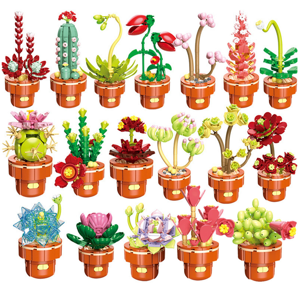 Lego Set Creator - 多肉植物植物永遠の花の花束、女の子のギフトセット、DIY教育家のビルディングブロック、おもちゃのレンガ、創造性、都市、2024