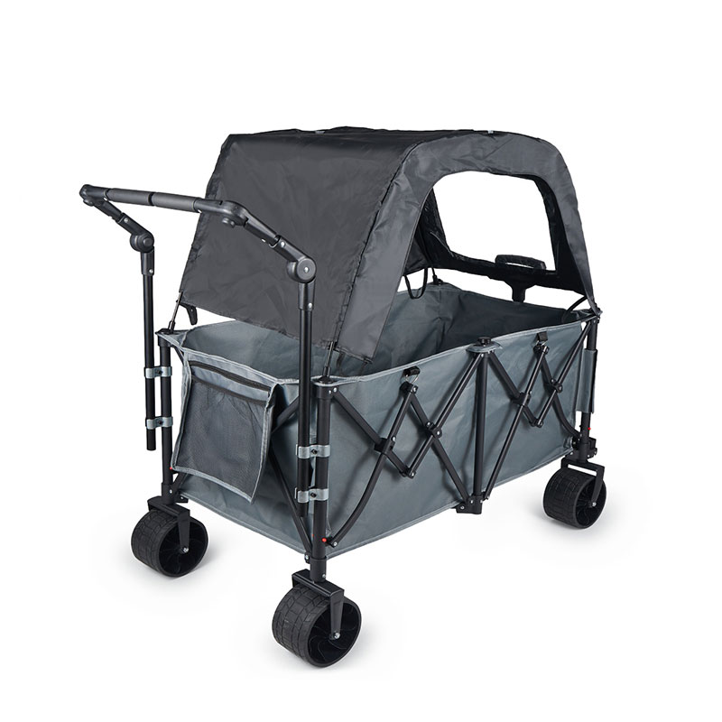 Kids Outdoor Wagon - 折りたたみ式キャンプワゴン（キャノピー付き）、子供用屋外ユーティリティカート、拡張可能な背もたれ付き大容量ビーチワゴン、キャンプピクニック用