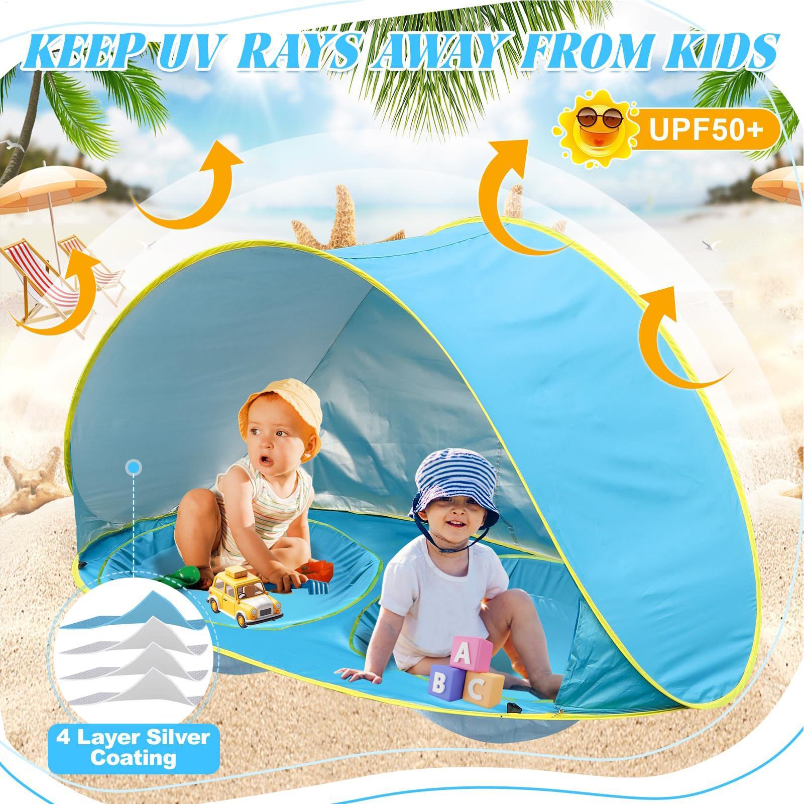 子供用ビーチテント プール付き UVカット 日よけシェルター - Kids Outdoor Wagon のレビューと価格