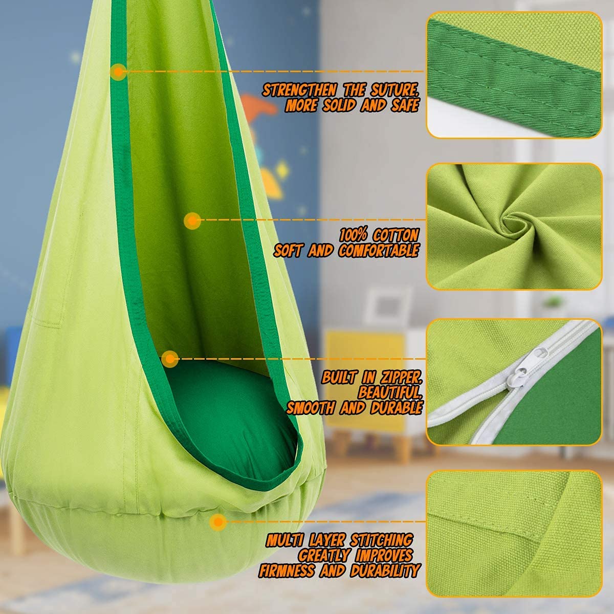1Pc キッズポッドスイングシートコットンチャイルドハンモッ - Kids Yellow Outdoor Chair のレビューと価格