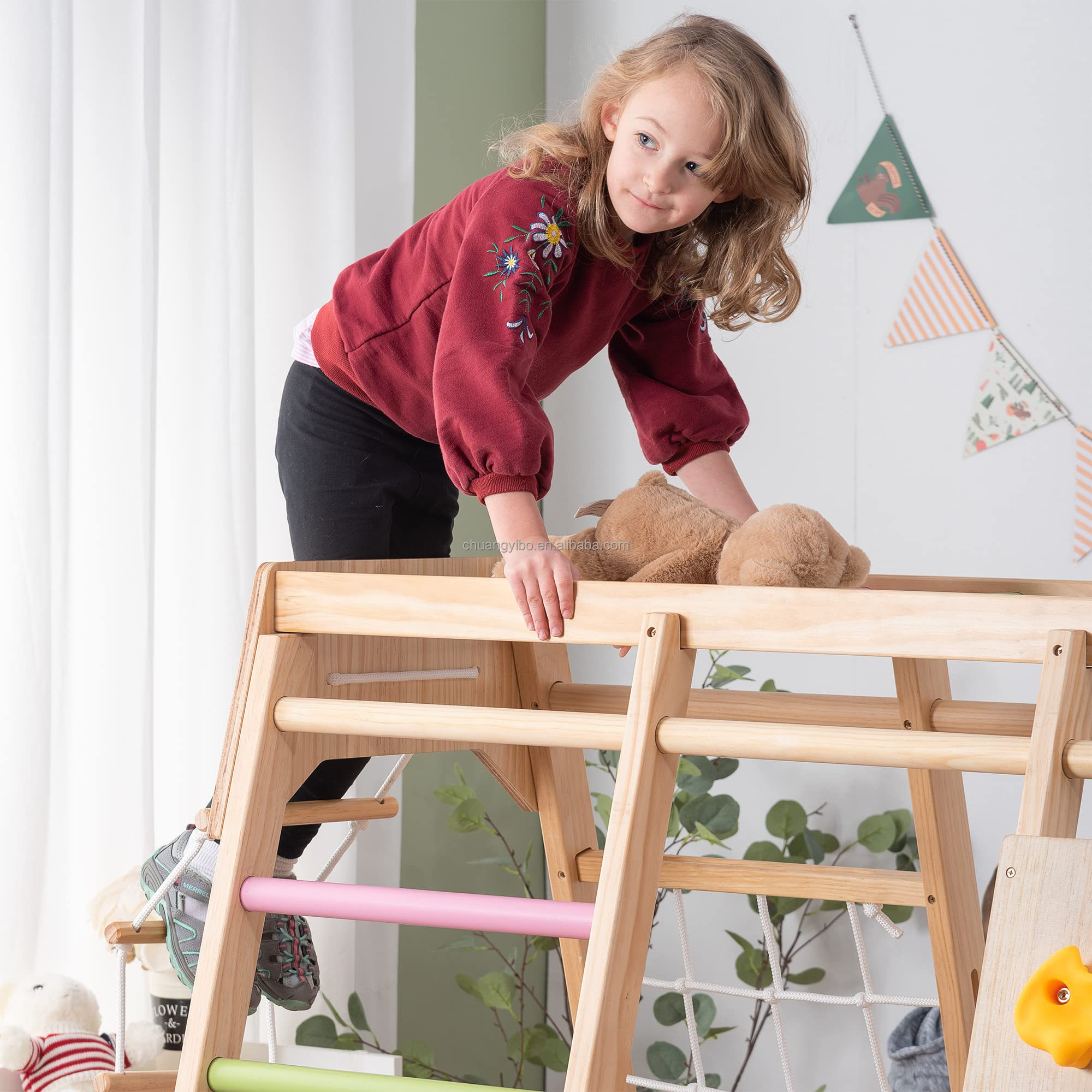 クライミングウォール遊園地製品 木製滑り台とブランコセット  - Kids Outdoor Swing Set のレビューと価格