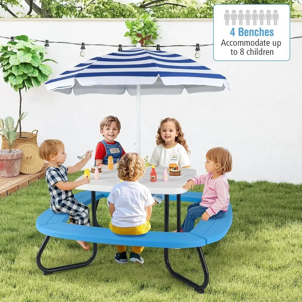 8人用子供用ピクニックテーブル、傘付き、幼児用アクティビティ - Kids Outdoor Bench With Umbrella のレビューと価格