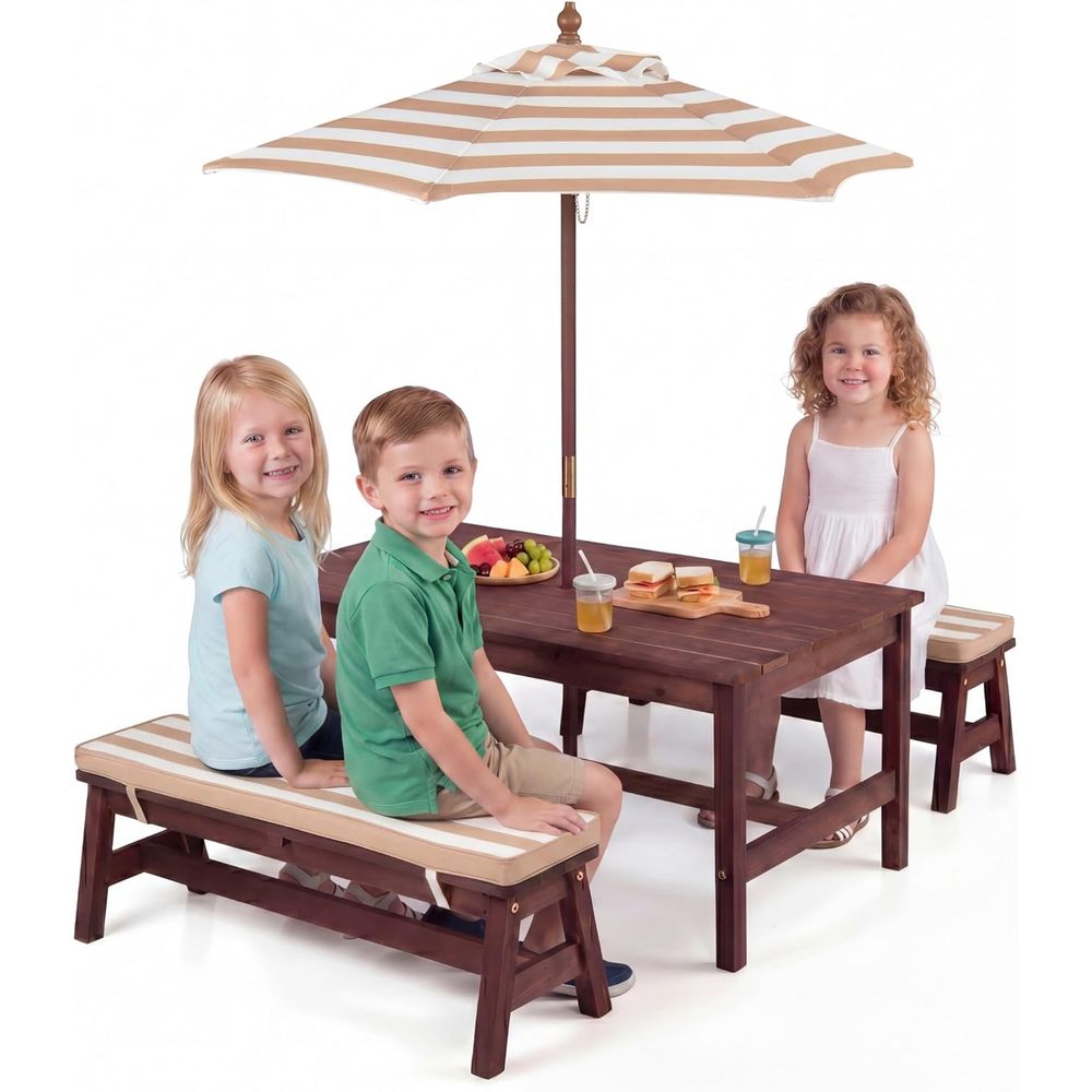 キッズピクニックテーブル、大型42インチx23インチテーブル - Kids Outdoor Bench With Umbrella のレビューと価格