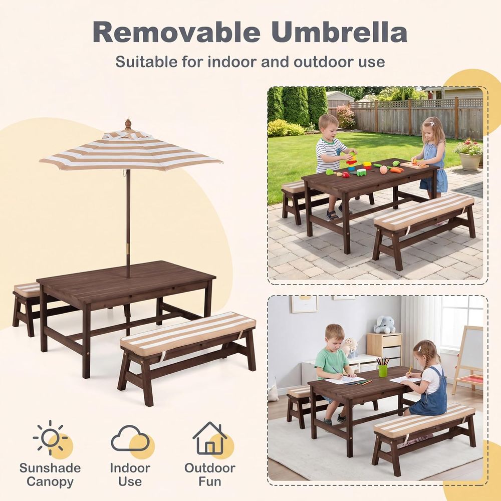 キッズピクニックテーブル、大型42インチx23インチテーブル - Kids Outdoor Bench With Umbrella のレビューと価格
