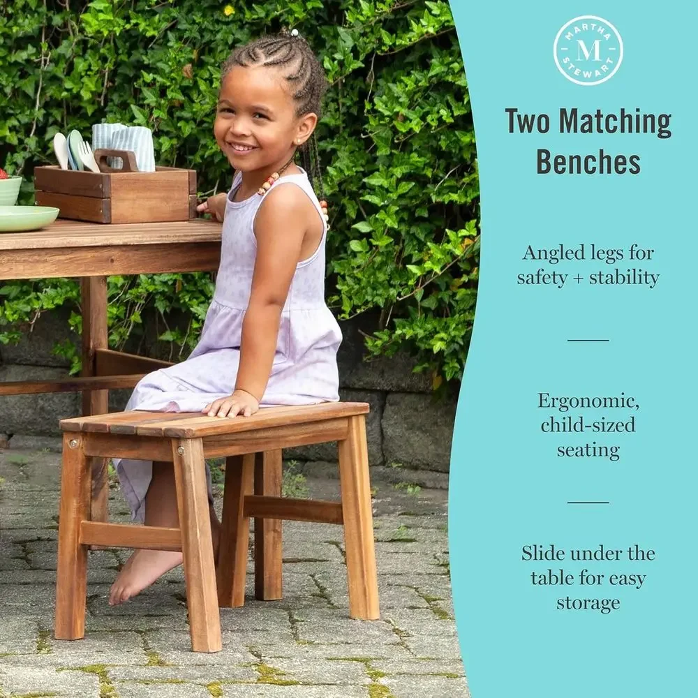 子供用屋外クレートテーブル、ベンチ＆傘セット：アカシア材製ア - Kids Outdoor Bench With Umbrella のレビューと価格