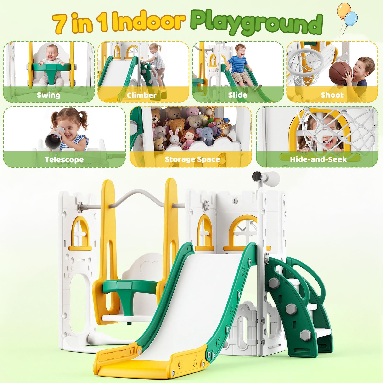7 in 1 幼児用スライド＆スイングセット 室内・屋外用キ - Kids Outdoor Swing Set のレビューと価格