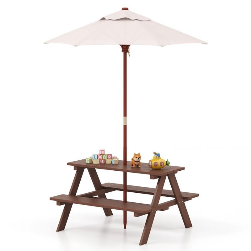 屋外用4人掛け子供用ピクニックテーブルベンチセット（取り外し - Kids Outdoor Bench With Umbrella のレビューと価格