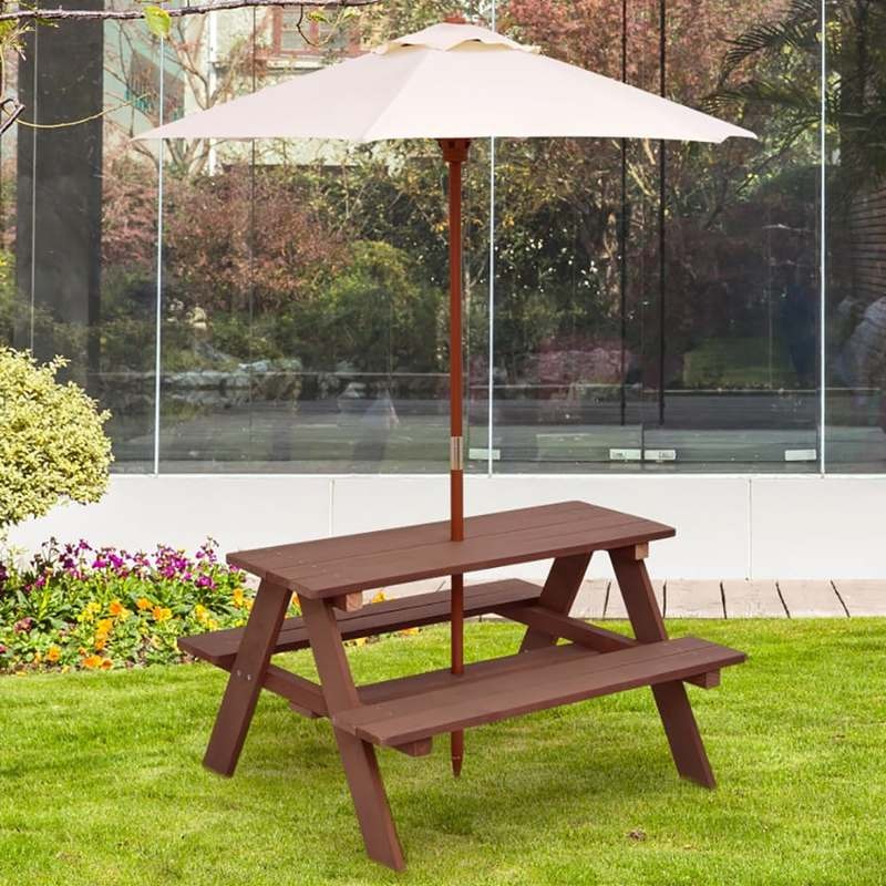 屋外用4人掛け子供用ピクニックテーブルベンチセット（取り外し - Kids Outdoor Bench With Umbrella のレビューと価格