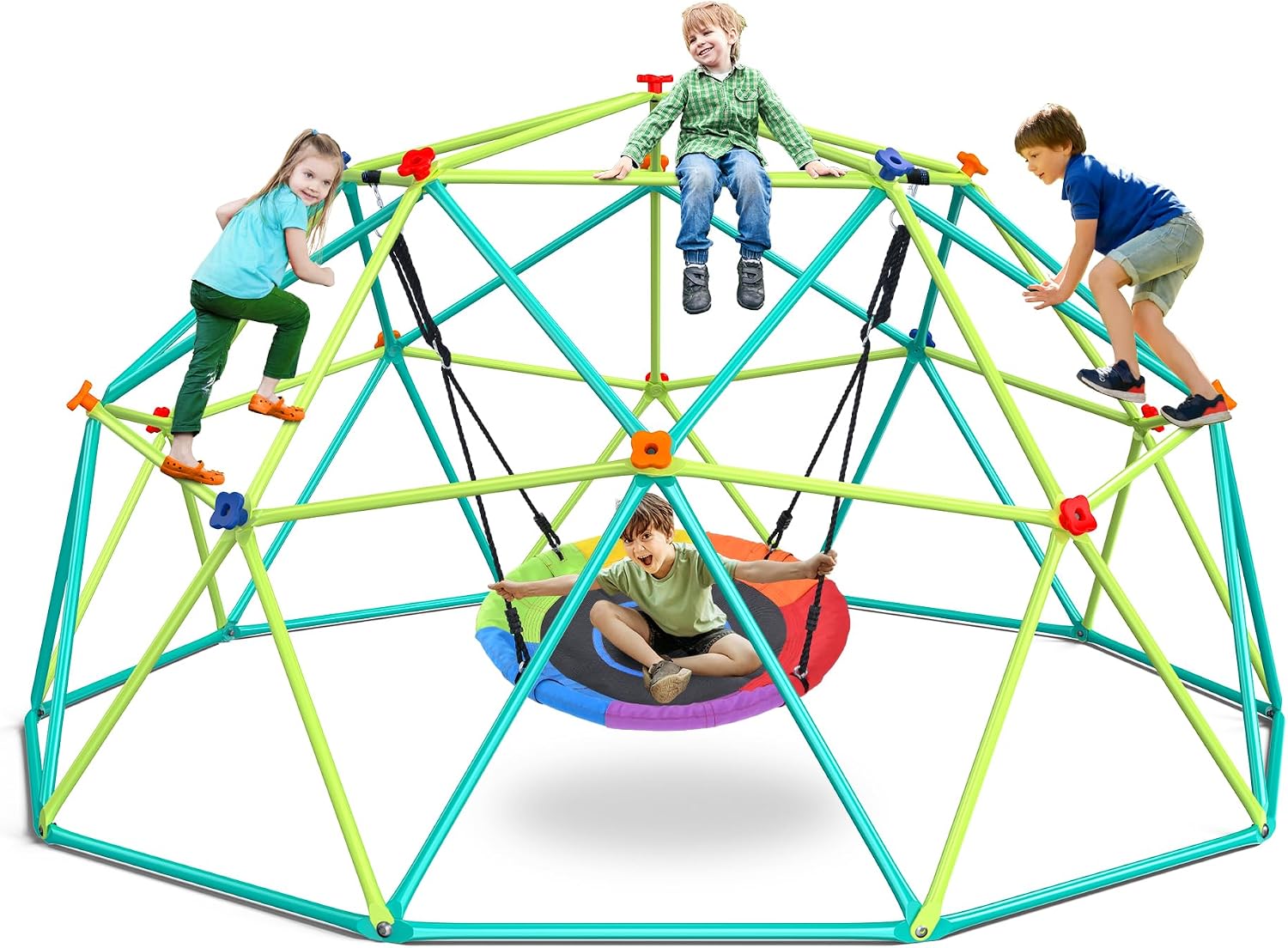 10フィートのクライミングドームスイングセット、子供用円盤型 - Kids Outdoor Jungle Gym のレビューと価格