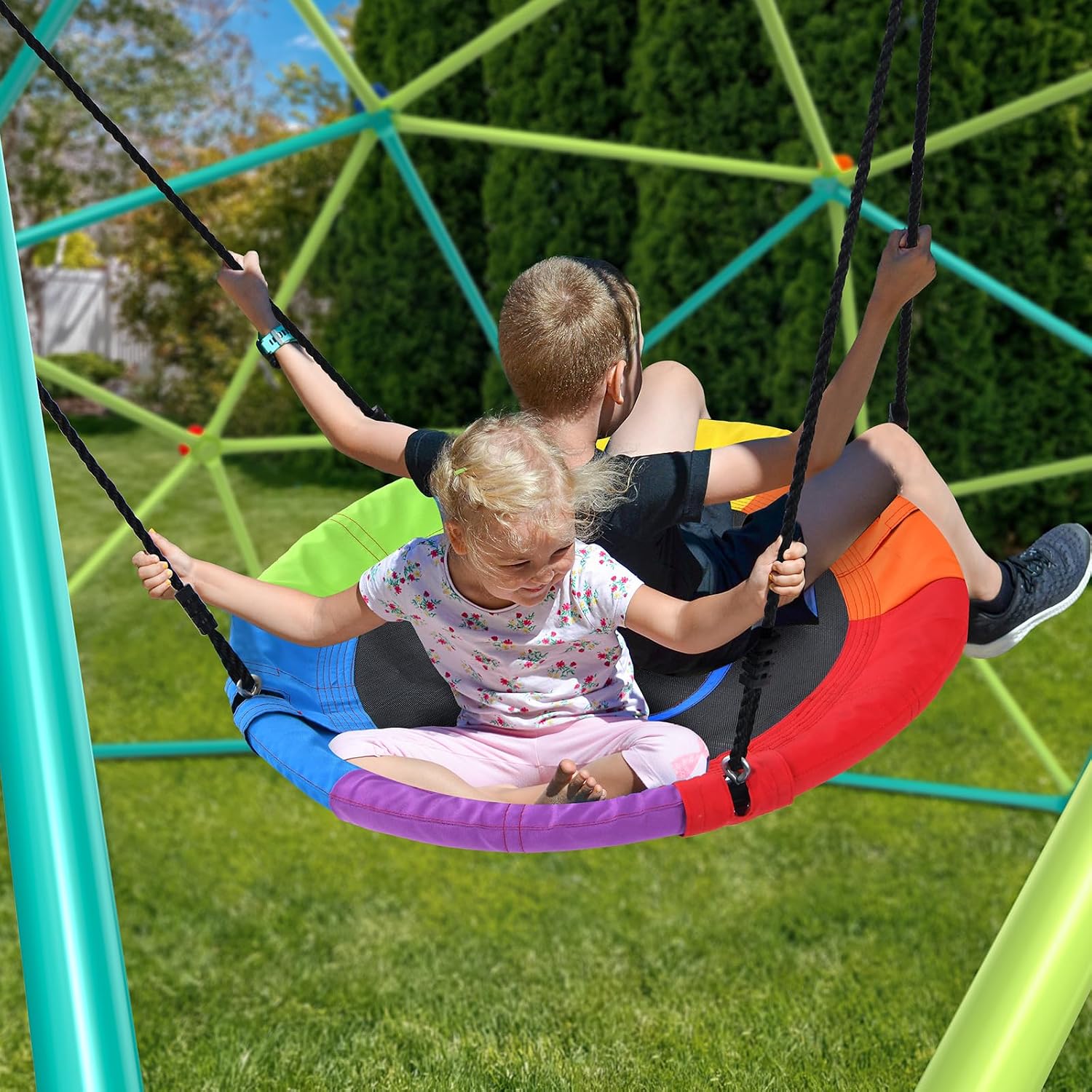 10フィートのクライミングドームスイングセット、子供用円盤型 - Kids Outdoor Jungle Gym のレビューと価格