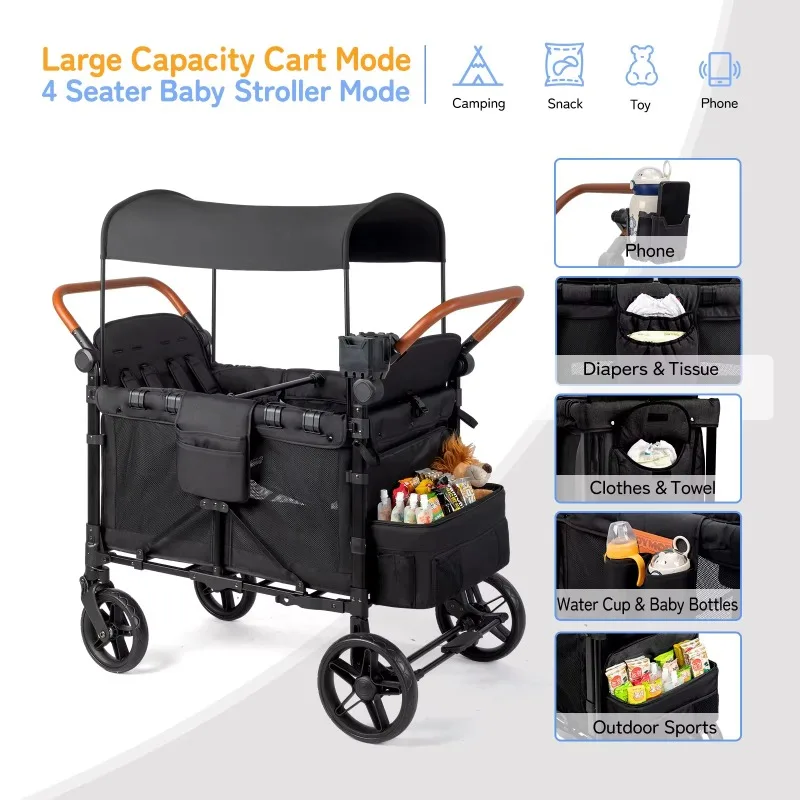屋外ワゴンベビーカー4人乗りフルキャノピー付きキャンプ折りた - Kids Outdoor Wagon のレビューと価格