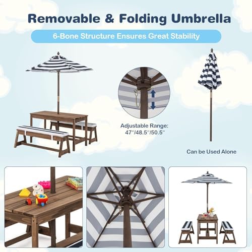 子供用ピクニックテーブル、屋外木製テーブル＆ベンチセット（取 - Kids Outdoor Bench With Umbrella のレビューと価格