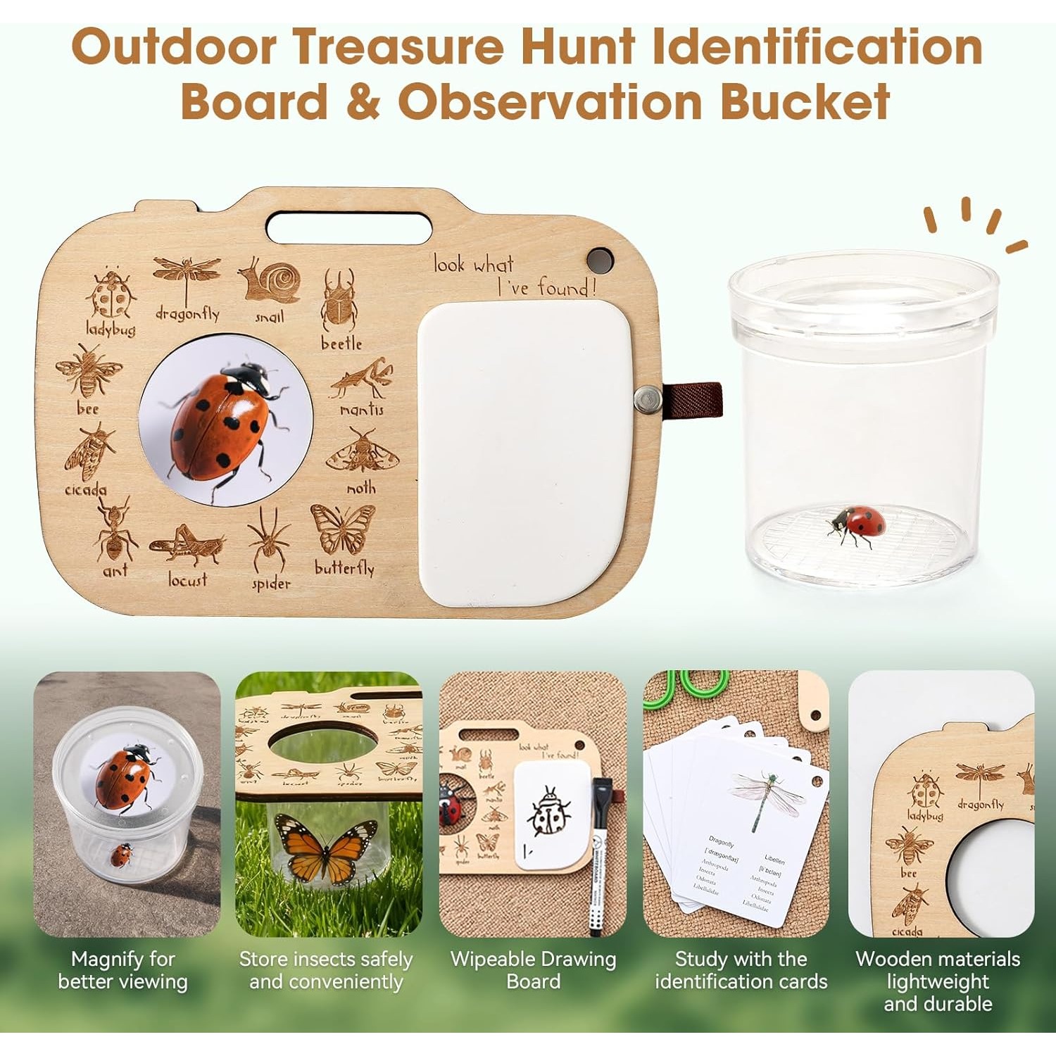 子供用虫捕りキット、虫箱、学習カード、観察ボード付き、屋外遊 - Kids Outdoor Adventure Kit のレビューと価格