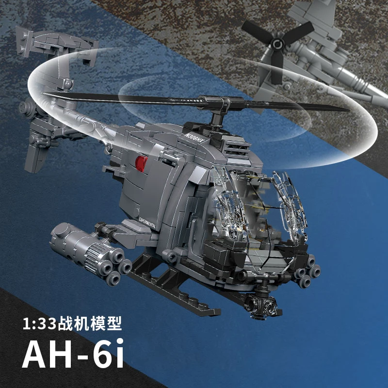 DIYミリタリーAH-6iヘリコプター戦闘機モデル航空機兵士 - Lego Set Creator のレビューと価格