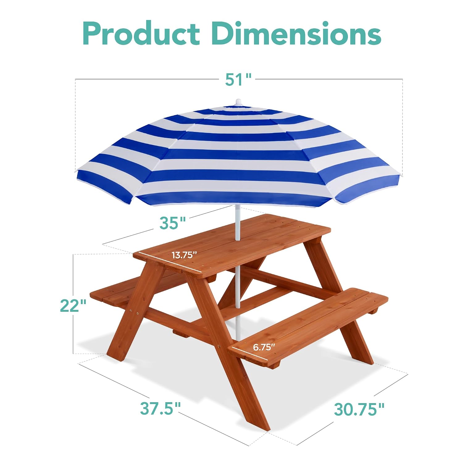 木製キッズピクニックテーブル（傘付き）、屋外アクティビティテ - Kids Outdoor Bench With Umbrella のレビューと価格