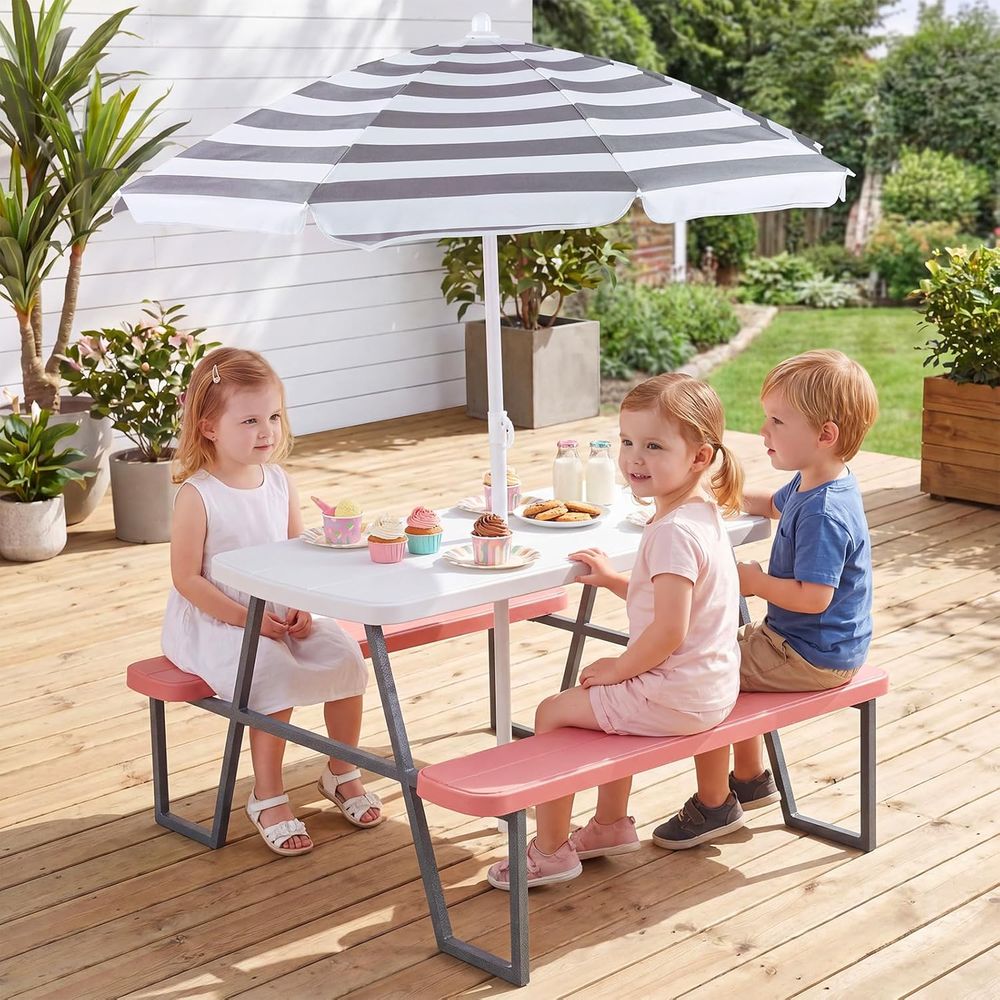 子供用ピクニックテーブル、幼児用屋外テーブル＆ベンチセット（ - Kids Outdoor Bench With Umbrella のレビューと価格