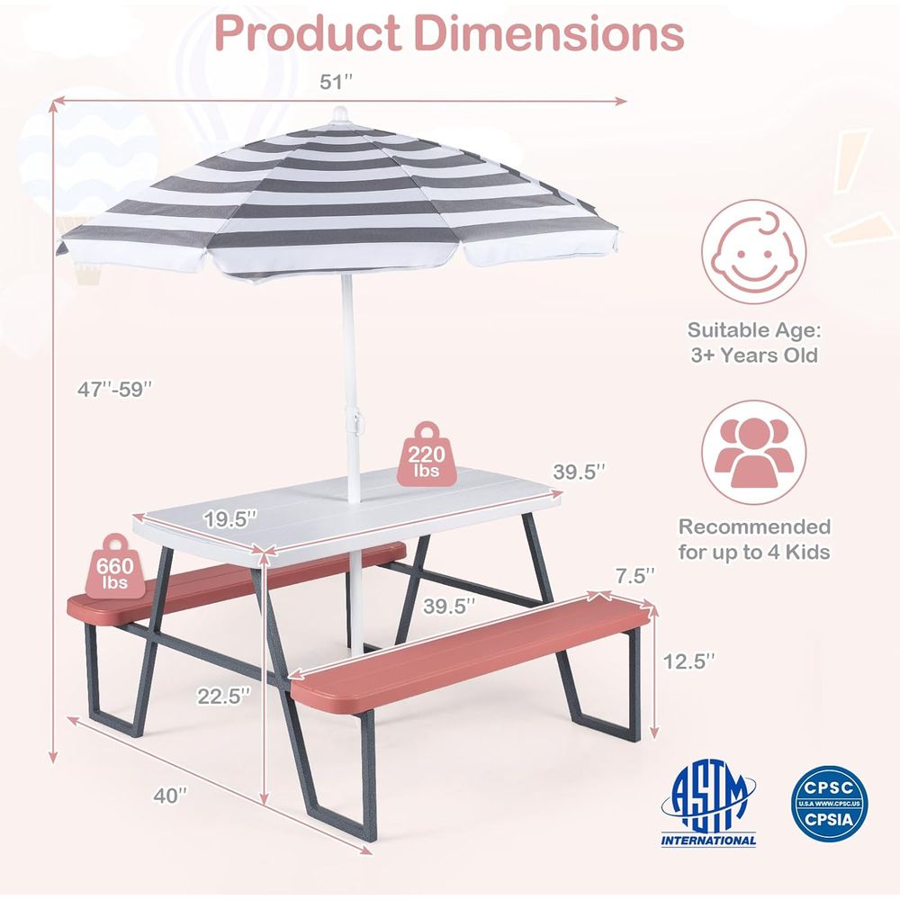 子供用ピクニックテーブル、幼児用屋外テーブル＆ベンチセット（ - Kids Outdoor Bench With Umbrella のレビューと価格